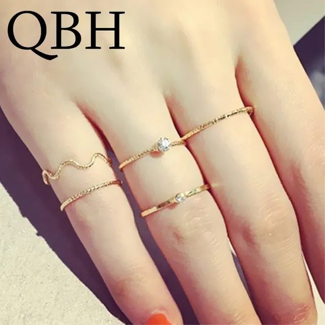 G036 5pc/set New Fashion Minimalist Wave Crystal Finger Ring Set for Women Knuck G036 5pc/set New Fashion Minimalist Wave Crystal Finger Ring Set for Women Knuck