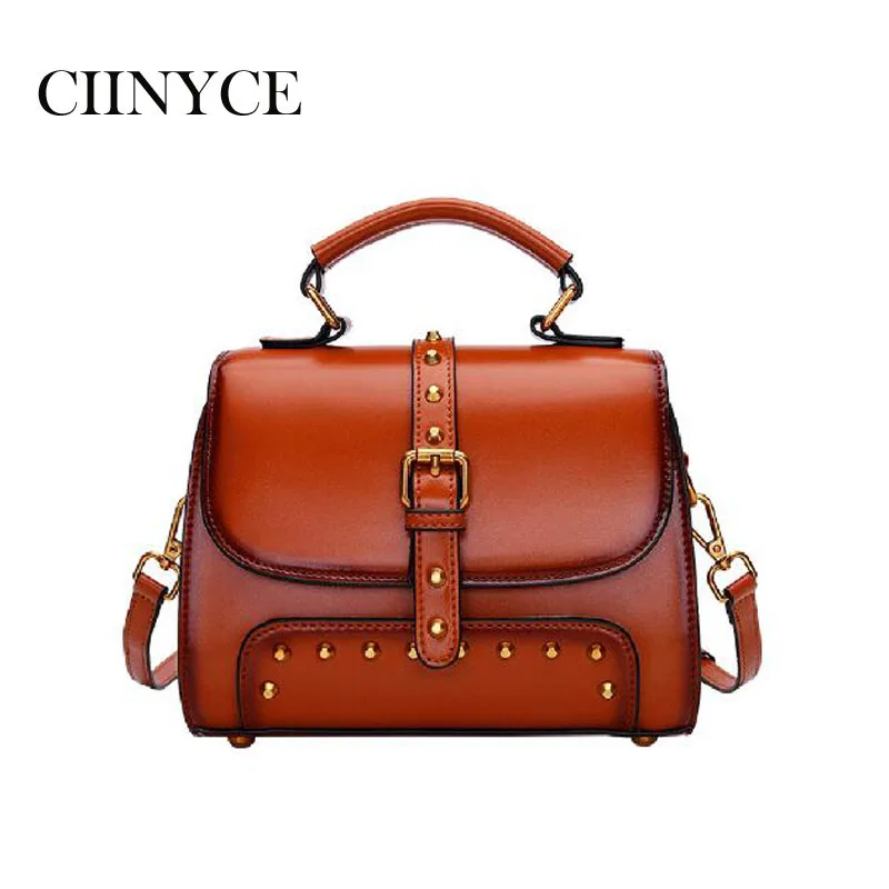 

2019 Small Flap Bag Retro Genuine Leather Women Shoulder Bag Boston Cross Body Handbag Hard Solid Rivets Mini Bolsos Mujer