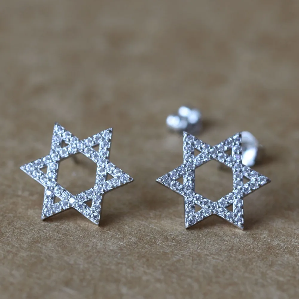 

925 Sterling Silver David Star Stud Earrings Knot Stars Tiny pendientes For Women Girl Homme Bijoux Simple Piercing Body Jewelry