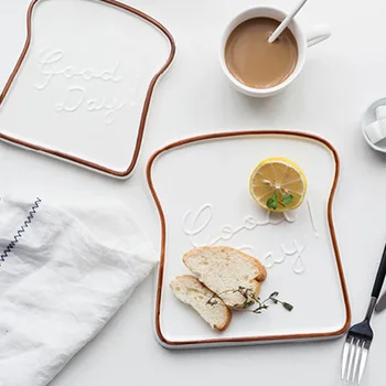 

Ceramic Plate Dinner Tray Fruit Platter Porcelain Dish Toast Shape Assiette Flat Cartoon Design Dessert Dish Food Container 1pcs