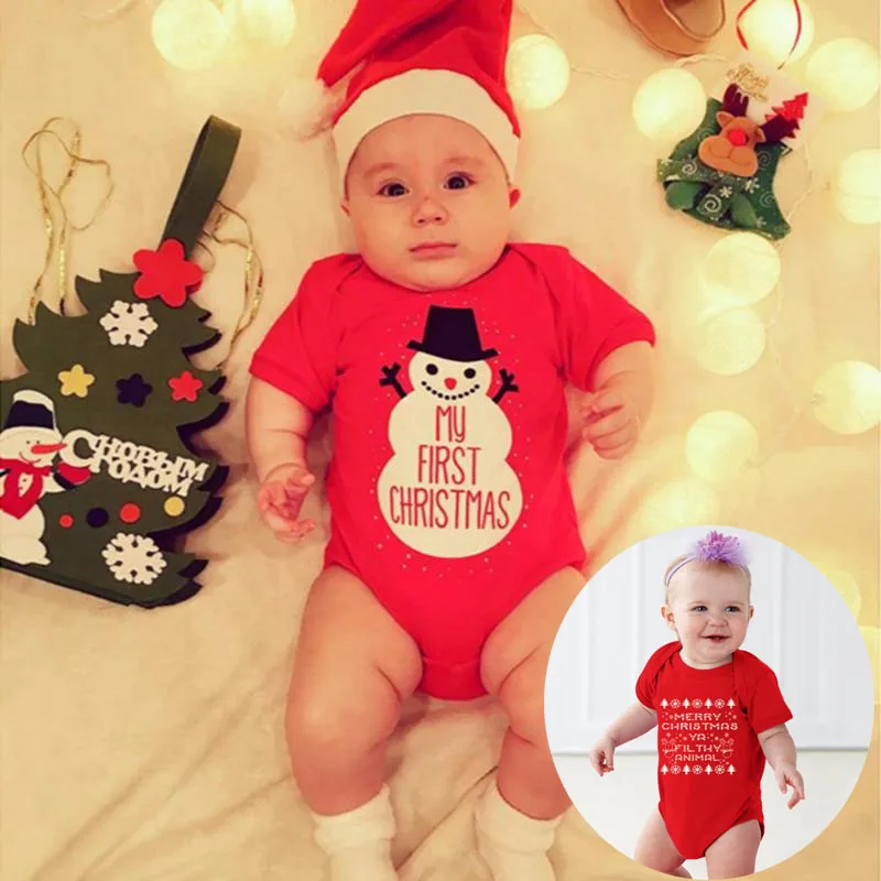 2018 My First Christmas Newborn Baby Kid Girls Boy Clothes Merry