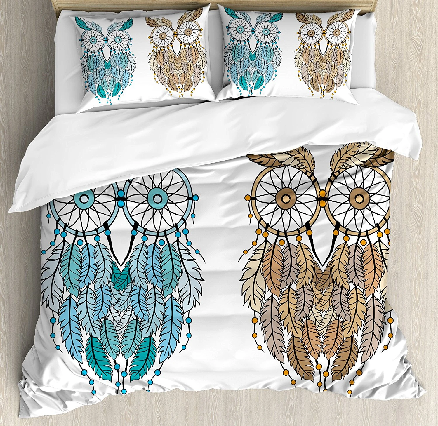 Owl Duvet Cover Set Dreamcatcher Style Owl Tribal Ethnic Features Magic Farsighted Birds Artsy Print Bedding Set Cream White Bedding Sets Aliexpress