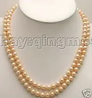 

AA+ Double strings 7-8MM Pink FW pearl necklace-5423