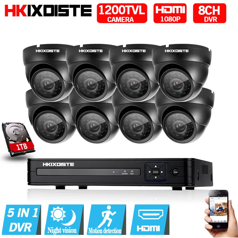 

8CH CCTV System 1080p HDMI AHD 8CH CCTV DVR 8PCS 1.0 MP IR Security Camera 720P 1200TVL CCTV Camera Surveillance System 1tb hdd