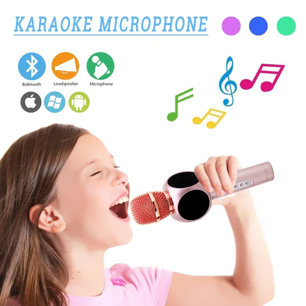  3pcs Kids Microphone Wireless Portable Karaoke Microphone Compatible with PC/iPad/iPhone/Smartphone