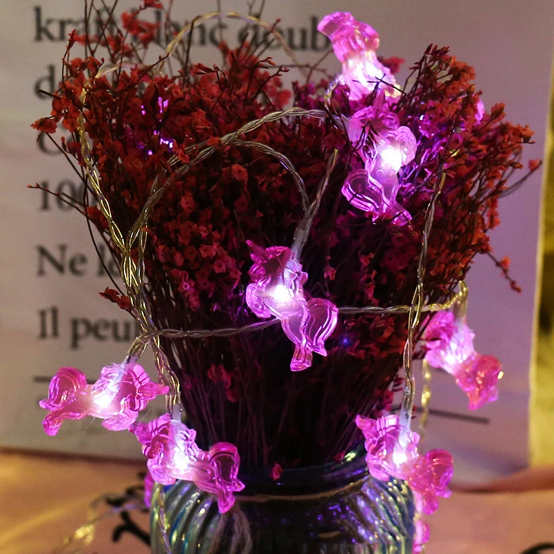 

10Led Fairy Pink Run Unicorn Battery Operated String Lights Luminaria 1.5m LED Decoration For Christmas Garland On The Window