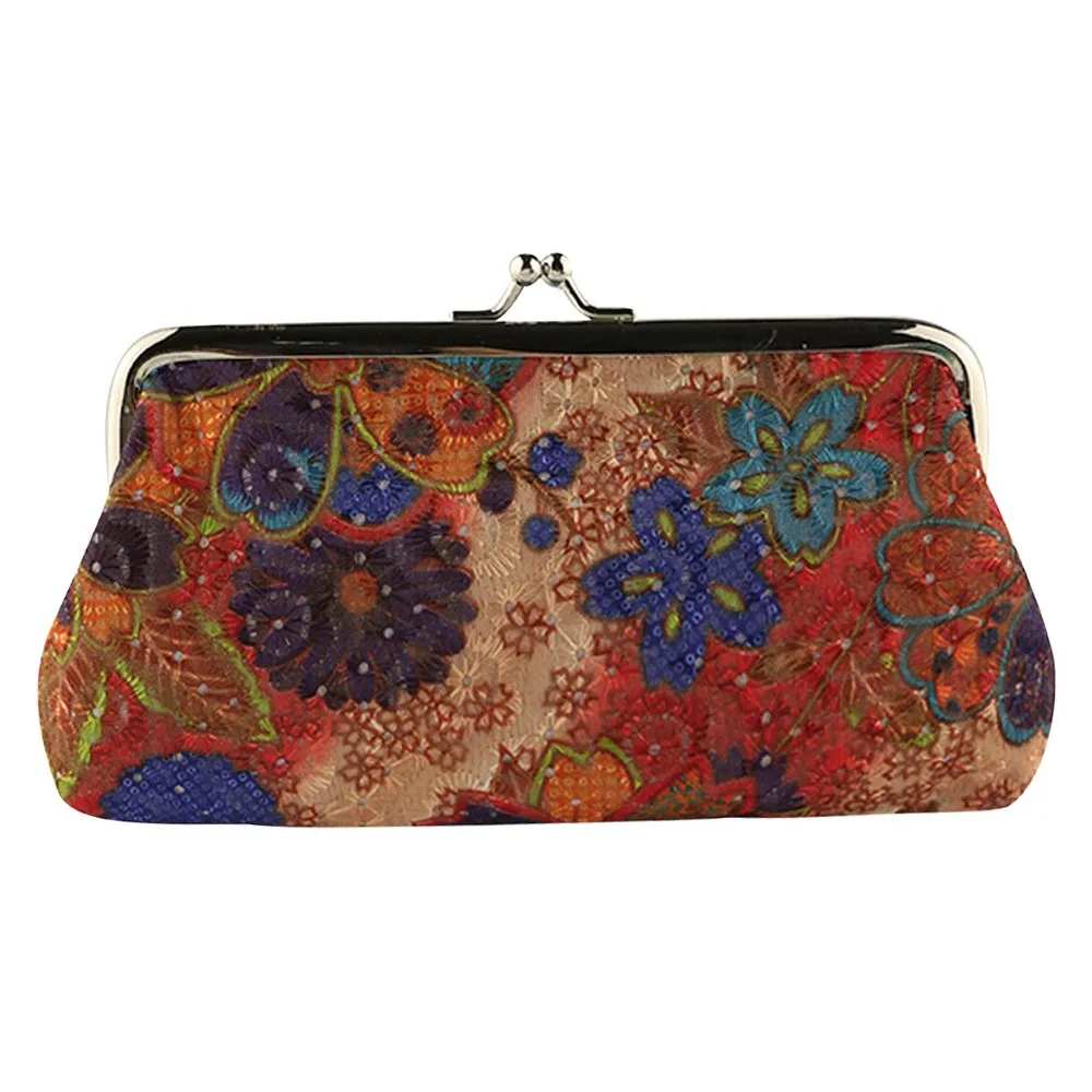Женский Ретро винтажный маленький кошелек с цветком, сумочка-клатч, женские кошельки и дамские сумочки