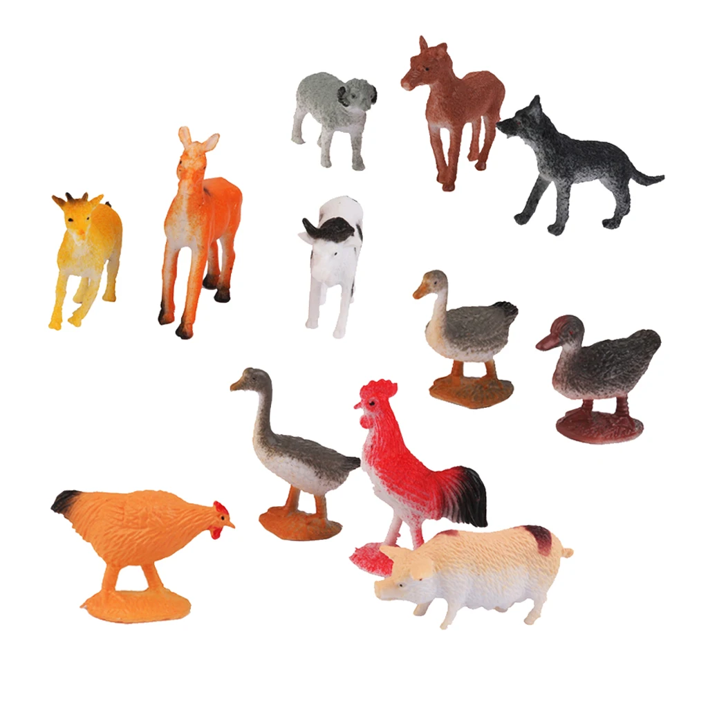 12pcs Plastic Goat Cat Donkey Pig Dog Sheep Animal Model Toy 12pcs Multi-color 12pcs attractive animal models for children