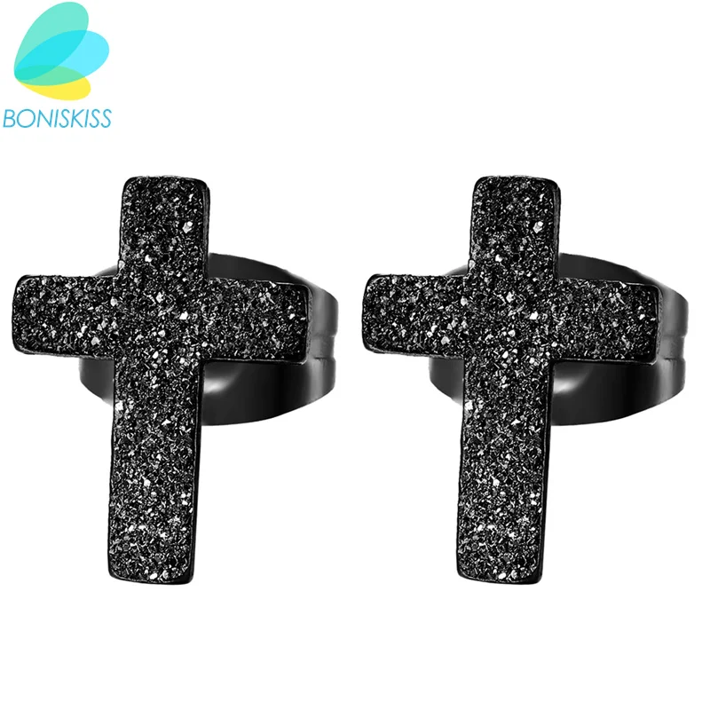 Boniskiss тусклый лак маленький черный гвоздик в форме Креста из нержавеющей стали серьги для женщин и мужчин горячая мода Brincos Pendientes