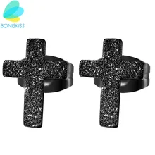 Boniskiss тусклый лак маленький черный гвоздик в форме Креста из нержавеющей стали серьги для женщин и мужчин горячая мода Brincos Pendientes