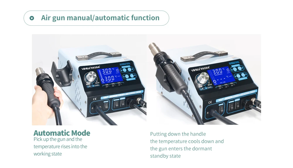 YIHUA 992DA + ЖК-дисплей цифровой Триада Тепловая пушка демонтажная станция умный курительный горячий воздух пайка Lron инструмент сварка ремонт