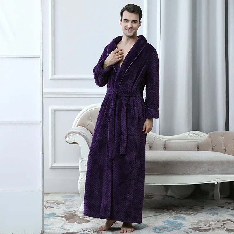 Men Women Long Bath Robe Bath Towel Bathrobe Coral Velvet Pajamas Body Spa Super Absorbent Home Decoration Solid Bath Gown Towel - Цвет: purple for girl