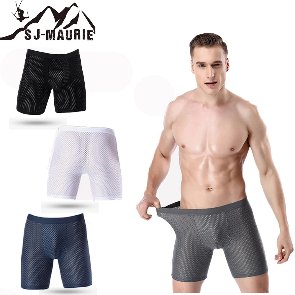 

SJ-Maurie Men's Sports Running Shorts Underwear Ice Silk Sexy Breathable Boxer Briefs Running Wear Shorts 4 Colors