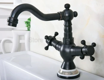 

Black Oil Rubbed Bronze Dual Cross Handles Deck Mount Swivel Spout Bathroom Basin / Vessel Sink Mixer Taps Wnf649