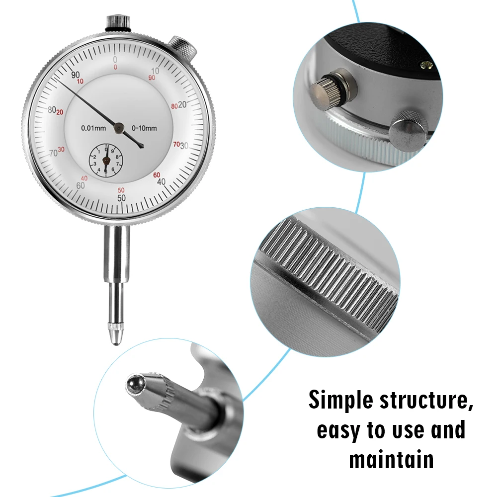 Dial Indicator Gauge Dial Indicator Holder Dial Indicator Mini Waterproof Leverage Dial Indicator Shockproof Magnetic Stand Base Holder 0.01mm
