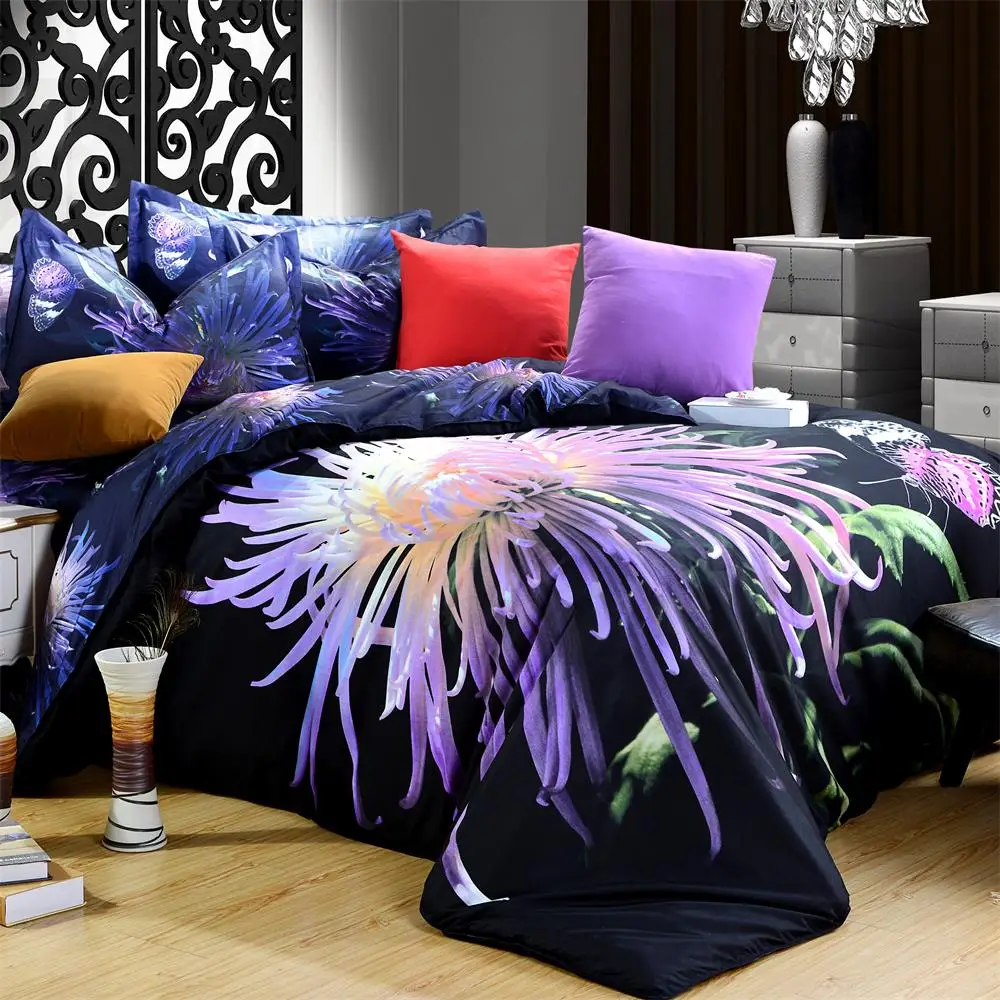 ارتفع زنبق زهرة الأقحوان مارلين مونرو الفراش 3d الأزهار طباعة وضع الملكة حجم حاف الغطاء البوليستر النسيج رخيصة نوم مجموعة 4 قطع