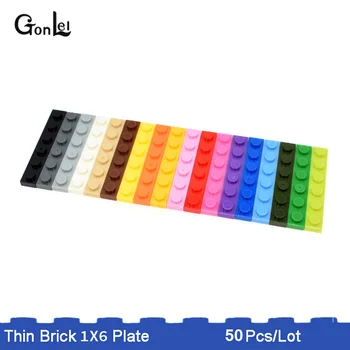 

50Pcs/Lot MOC Thin Brick Plate 1x6 Plates Baseplates Building Blocks Parts DIY Creative Toys Compatible with 3666
