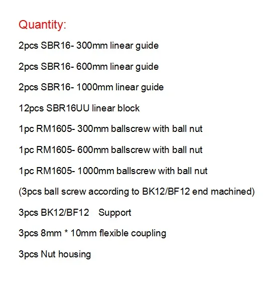 6 компл. SBR16 SBR20 линейная направляющая+ шариковые винты RM1605 SFU1605 шариковые винты+ BK/BF12+ гайка Корпус+ муфты для ЧПУ частей - Цвет: SBR16-300-600-1000