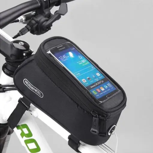 ROSWHEEL велосипедные сумки рама велосипеда Чехлы для iPhone держатель PANNIER мобильный телефон сумка чехол - Цвет: Black