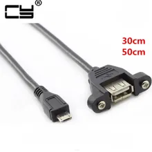 Micro b mâle 5 broches à USB A 2.0 femelle rallonge câble panneau montage vis oreille 30 cm/50 cmcordon avec trous de vis ligne de déflecteur(China)