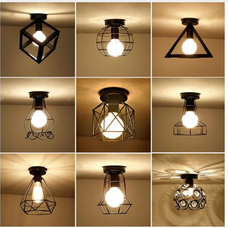 Vintage Ceiling Lights Iron Art Black E27 Bulb Ceiling ...