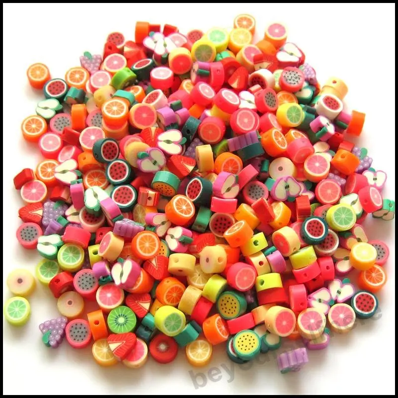 400pcs/lot Z08 New Assorted Random Mixed Fruits Oblate Charms Polymer