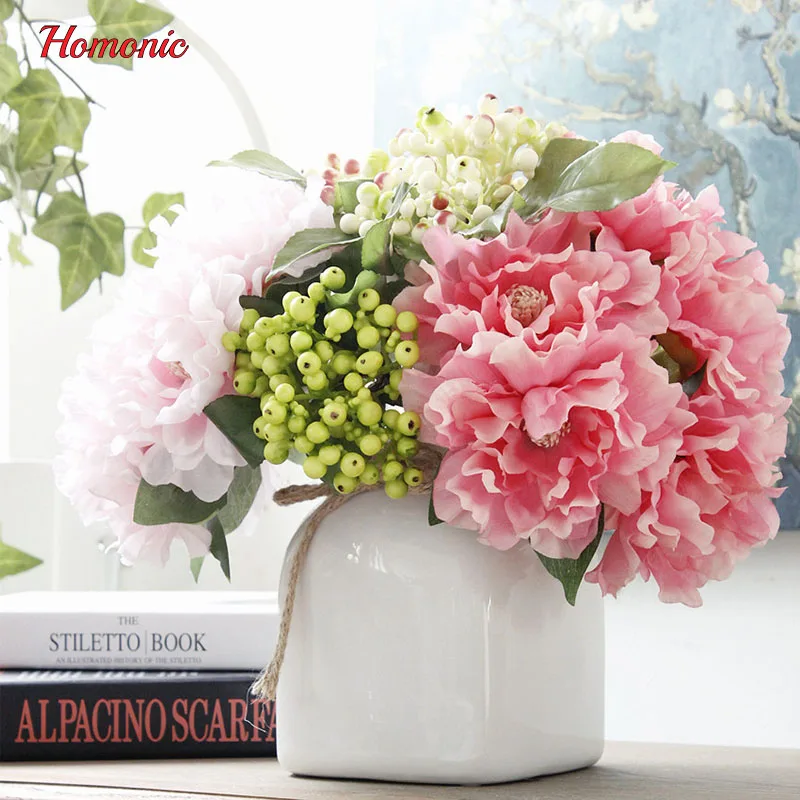 5pcs Artificial Miniature Flying Flower Peonies Garden Silk - 