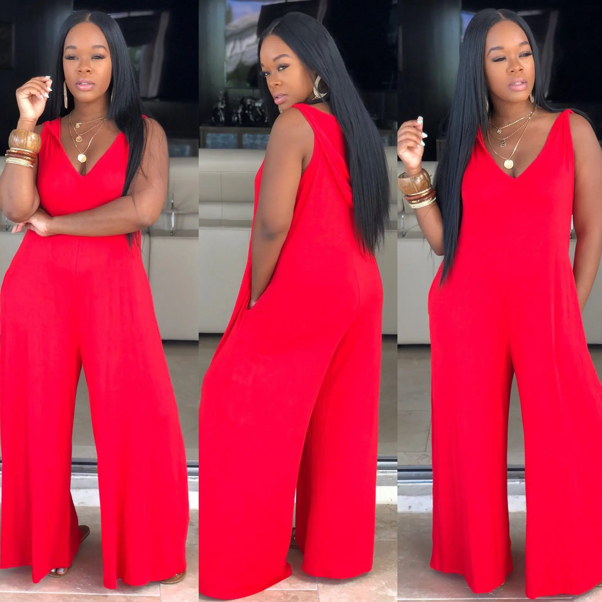 Womens Sexy Spaghetti Summer Sleeveless Jumpsuit Strap Wide Legs V-Neck Female Womens Sexy Spaghetti Summer Sleeveless Jumpsuit Strap Wide Legs V-Neck Female