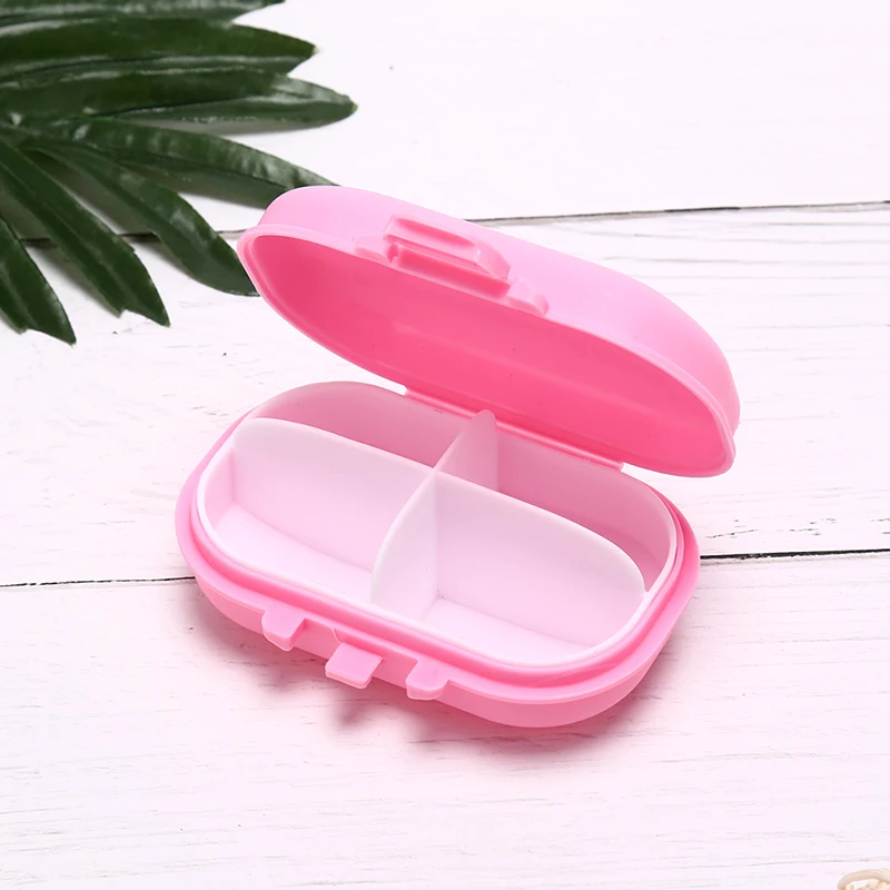 

1Pc 4 Slots Pill Box Portable Medical Pills Storage Holder 9.5*6.5*3.5cm White Yellow Pink Blue Mini Pill Cases