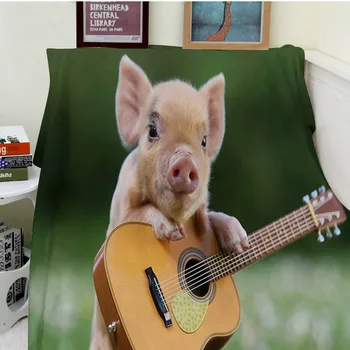 

Blankets Comfort Warmth Soft Cozy Air conditioning Easy Care Machine Wash Funny Lovely Piggy Guitar Music