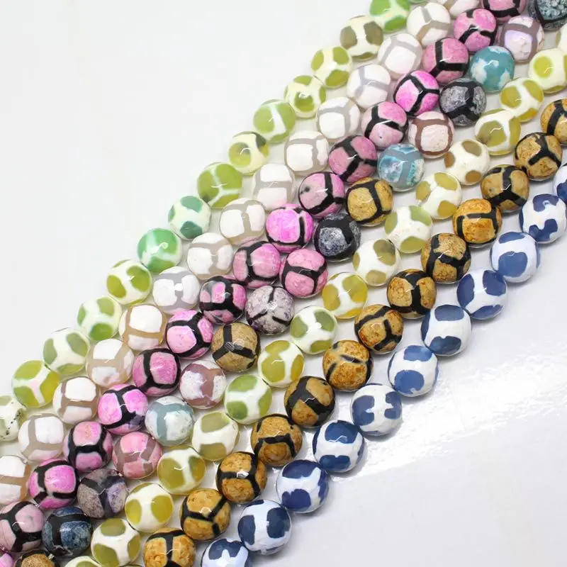 

Mini.order is $7!10mm Faceted Multicolor Stripe Banded Fire Agates Round DIY Loose Beads 15"