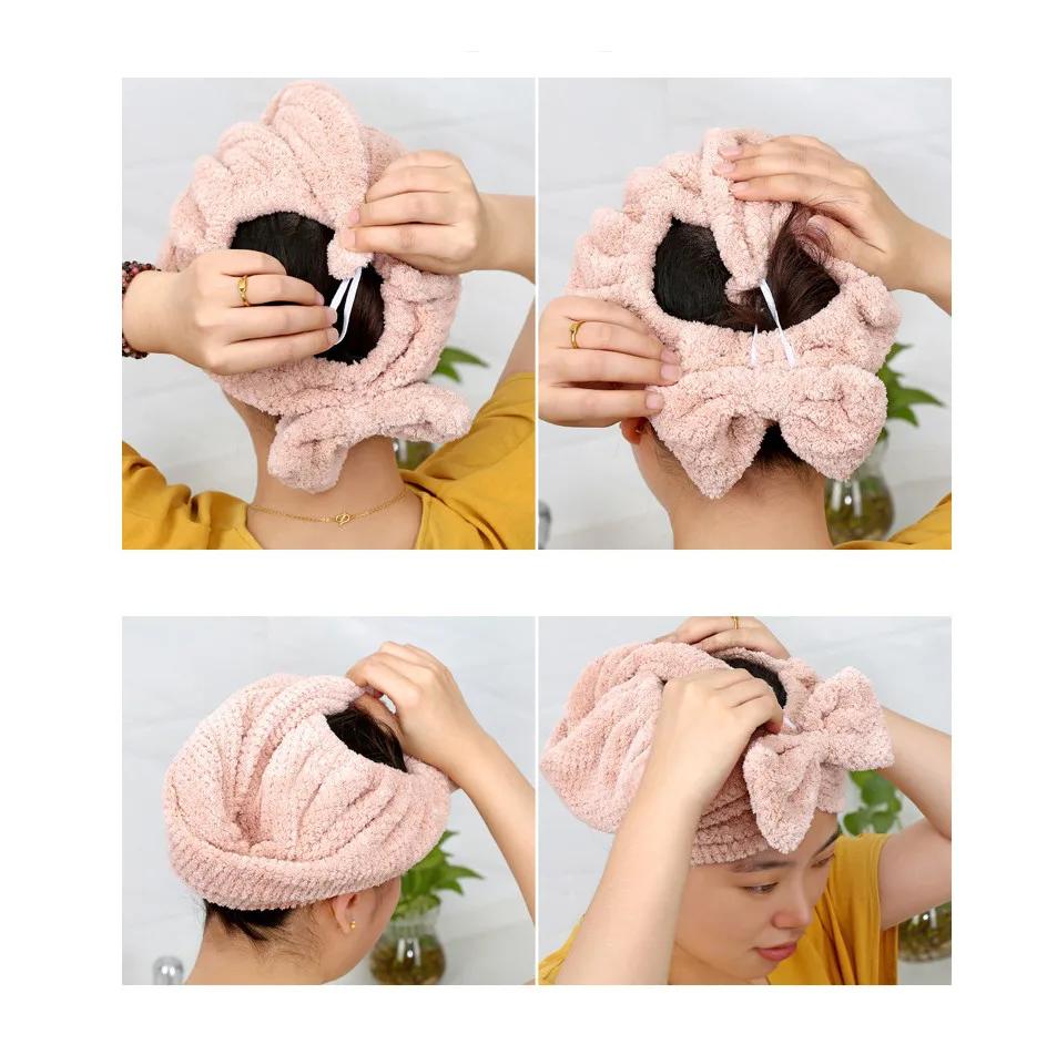

Microfiber Bath Towel Hair Dry Cap Quick Drying Bath Towel Soft Shower Cap Hat For Lady Man Turban Head Wrap Bath Tools #ND