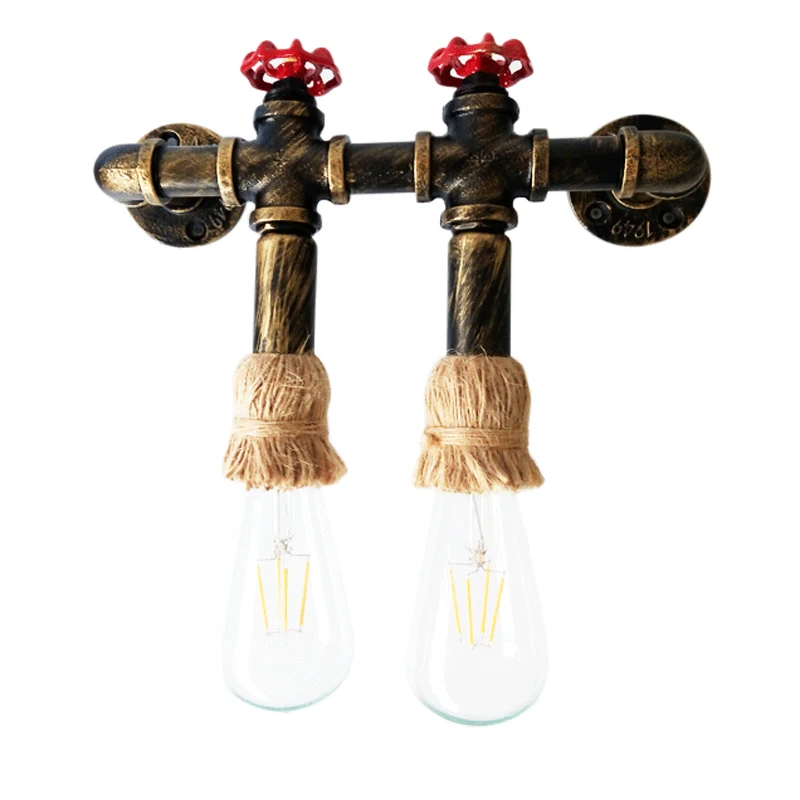 Loft vintage nostalgic Double Heads E27 wall lamp antique iron Water pipe wall light For aisle corridor balcony cafe decoration