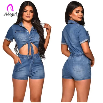 

Womens Shirt Denim Playsuits Women Summer Casual Short Sleeve Elegant Jumpsuit Slim Fashion Sexy Jumpsuit Cargo Shorts Rompers