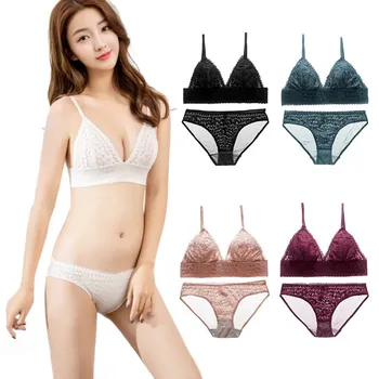 

Sexy Lingerie Bra Sets Women Lace Bra&Brief Sets 3/4 Cup Bralette Solid Bra sets for Women Black Purple Underwear S/M/L