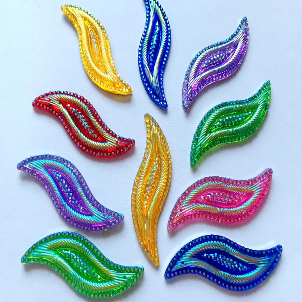 

6 color big Sew on rhinestones resin crystal S shape 17*47mm flatback handsewing gem stones 30pcs