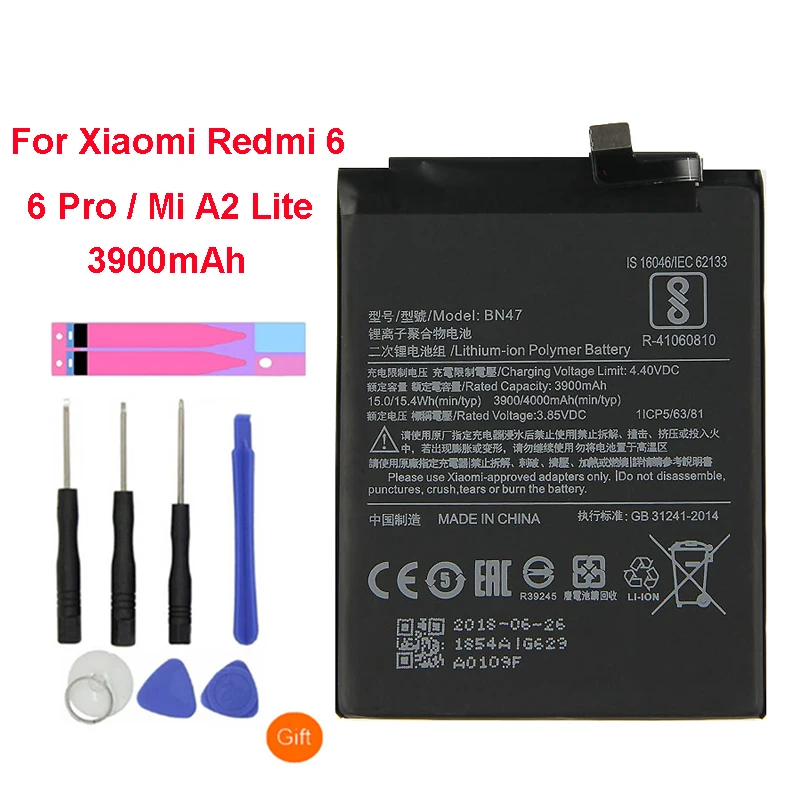

QrxPower Original BN47 Replacement Battery for Xiaomi Redmi 6 Pro / Mi A2 Lite 3900mAh Li-ion Phone Battery + Tool