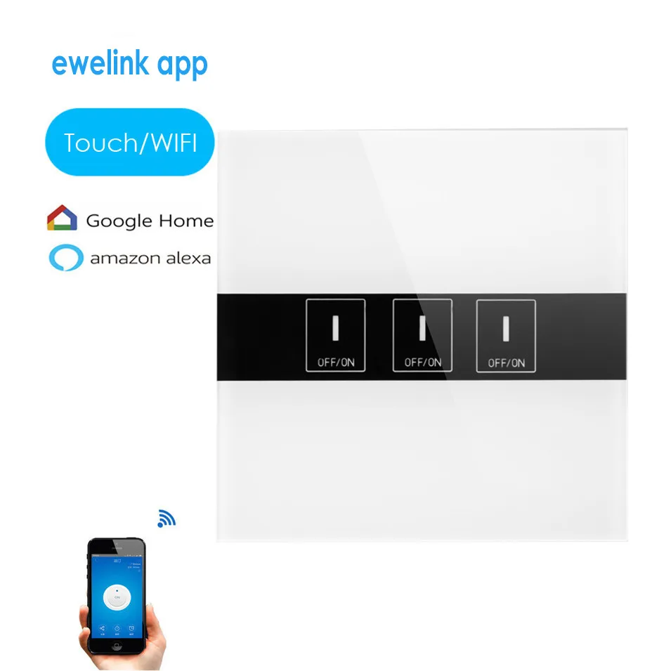 ЕС стандартный eWelink Приложение 1 2 3 банда Wifi переключатель управления через Android IOS, беспроводной светильник управления Сенсорный настенный переключатель для умного дома