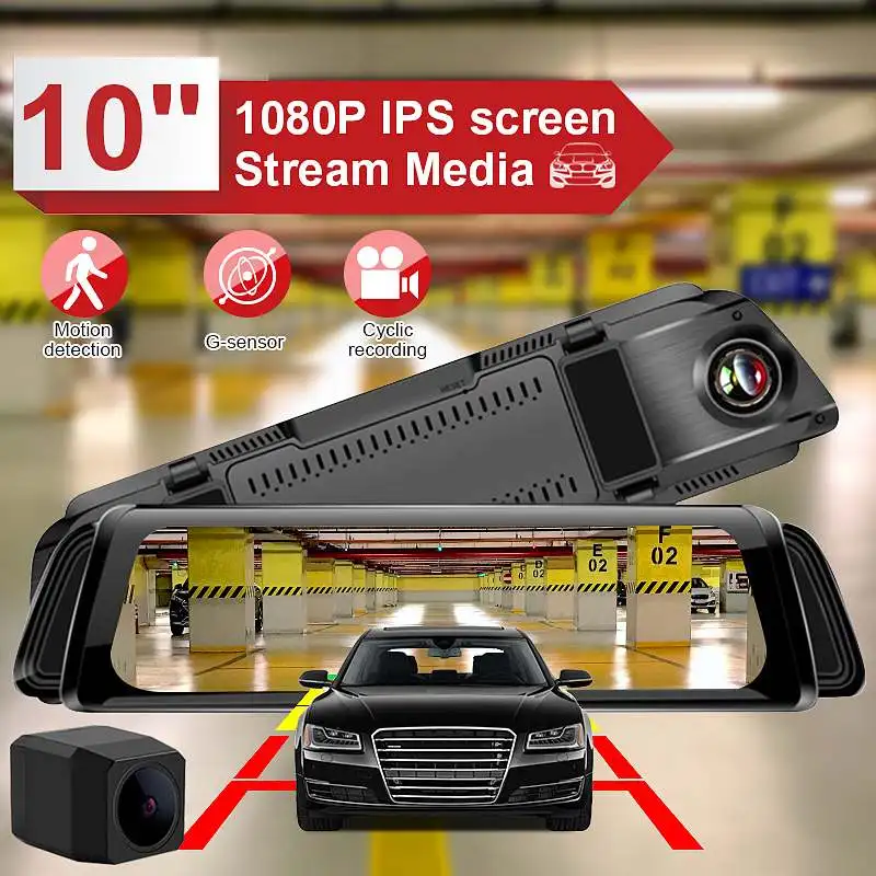 

10 Inch Car DVR Mirror FHD 1080P Stream Media Dash Camera Dual Dash Cam Mirror Car Recorders Front Rear View Camera Front Lens