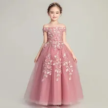 Детское роскошное платье принцессы без Плеч с цветочной аппликацией на день рождения и свадьбу; торжественное платье для девочек; Сетчатое платье для подростков