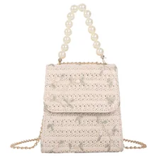 Модные Украшенные жемчужными бусинами повседневные пляжные соломенные сумки ручной работы с цветочной вышивкой