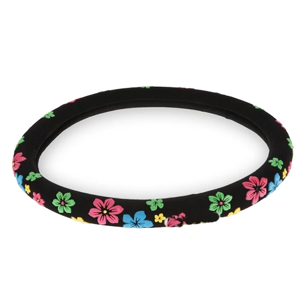 AUTO -Flannelette Steering Wheel Cover with Multicolor Flowers AUTO -Flannelette Steering Wheel Cover with Multicolor Flowers