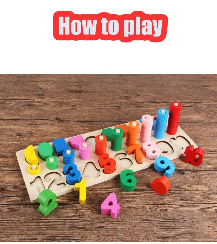 Wooden Kids Digital Number Shape Color 3 In 1 Matching Game Board Baby Toddlers Building Block Children Match Toy Xmas Gift