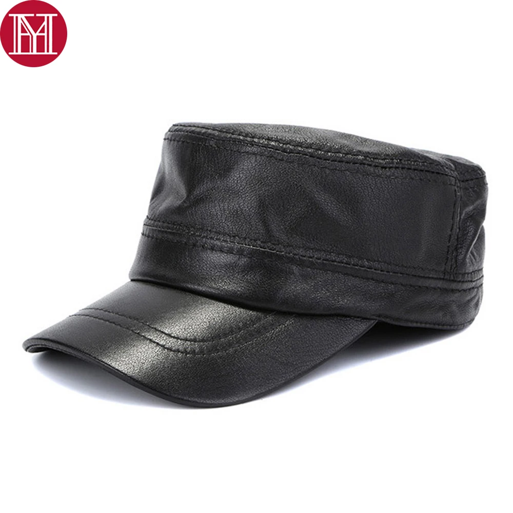

New Fall Winter Men Real Leather Military Hats Male Warm Soft Real Genuine Sheepskin Leather Caps 100% Real Leather Baseball Cap
