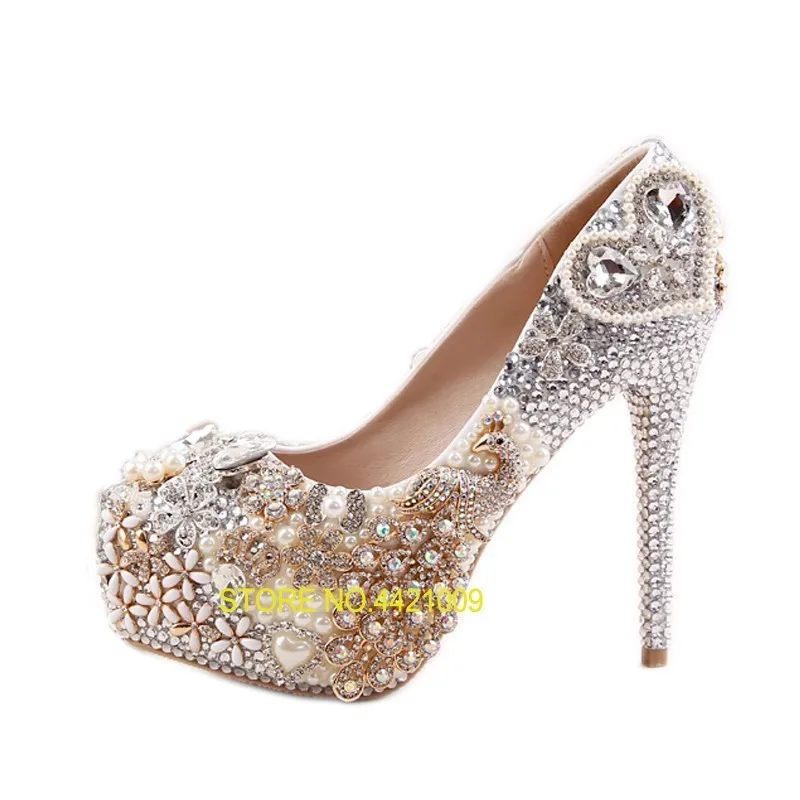 

Wedding Pumps for Women Phoenix Pearl Flower Rhinestone Heart Pattern Crystal Shoes Luxury Outdoor Program Female High Heels
