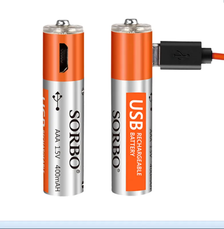 Горячая Распродажа 2 шт SORBO 1,5 V 400mAh перезаряжаемая AAA Lipo батарея с 2 в 1 зарядным кабелем