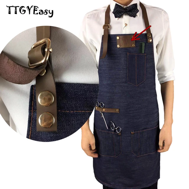    Denim Cowboy Apron BBQ Senior Cotton baking Bib Leather