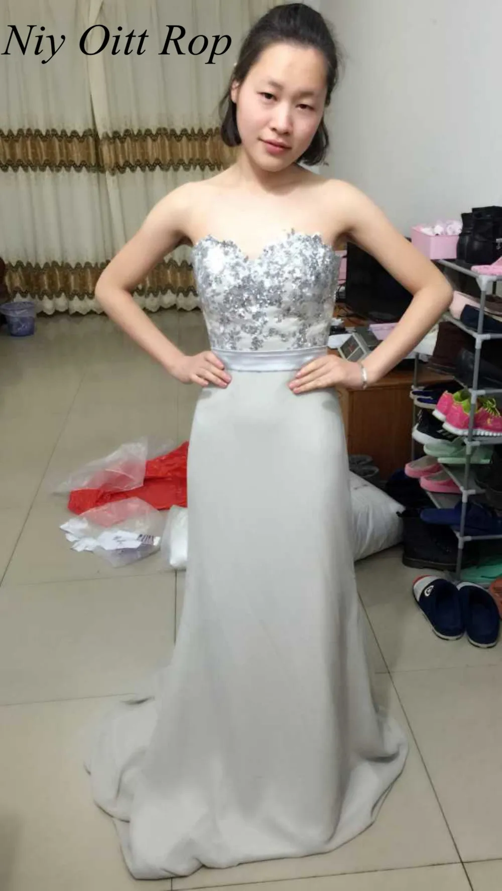 Vestidos 2017 серебряные Длинные фрейлина шифон блестки бисером Русалка платье