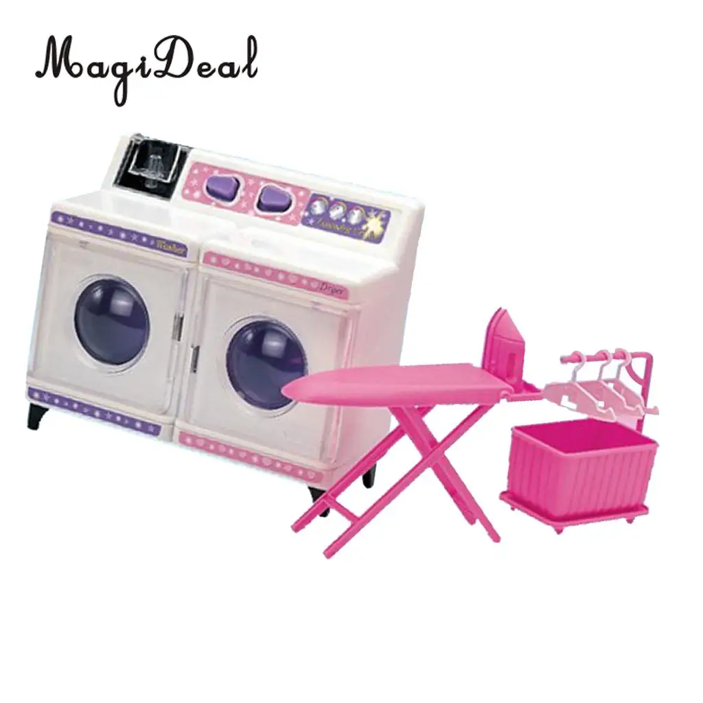 Plastic Dollhouse Washing Machine Kit Play Set for 1/6 Doll 12 Inch Action Figure Acc Furniture Decro Children Pretend Play Toy