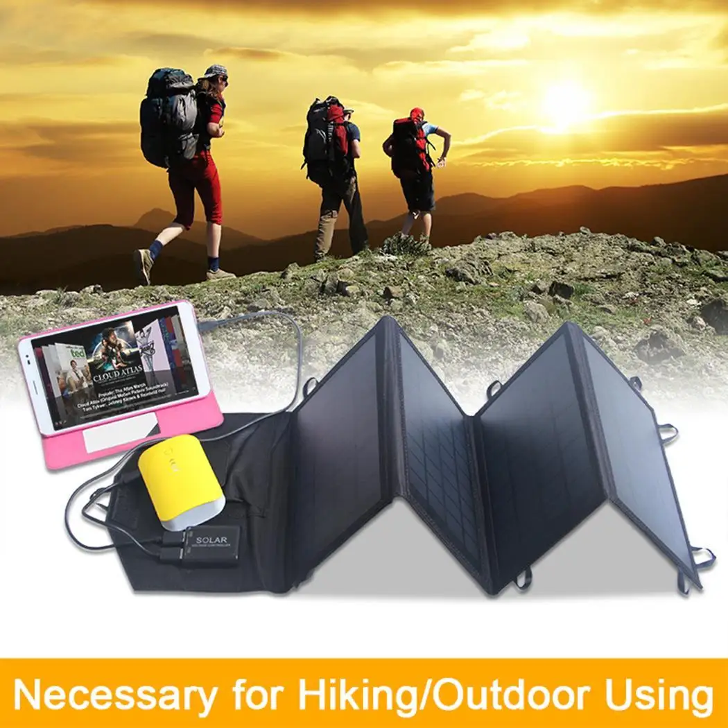 

60W Solar Charger Dual Output Mono-Crystalline Portable Folding Solar Panel Battery Clamps Car Charger for Laptop Tablet GPS